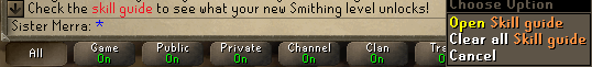 The new message received when levelling up a skill.
