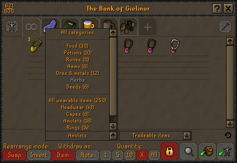 The bank filter interface.