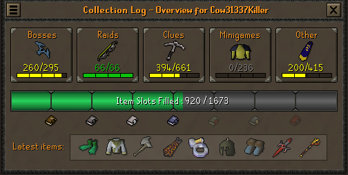 A mockup of the new collection log overview made by Mod Husky.