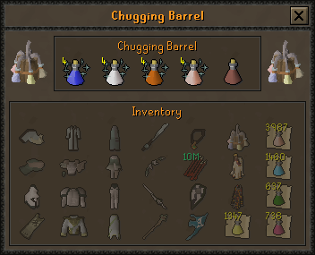 The chugging barrel's interface when opened.