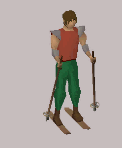 A player walks while holding skis.