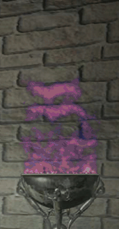 The flames shifting to green and purple.