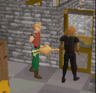 A player whacking another player with a Rubber chicken.