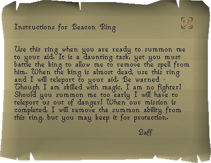 Zaff's instructions on how to operate the beacon ring, when read.