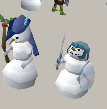Two snowmen from RuneScape's 2007 Christmas event as inhabitants of Holiday Island.